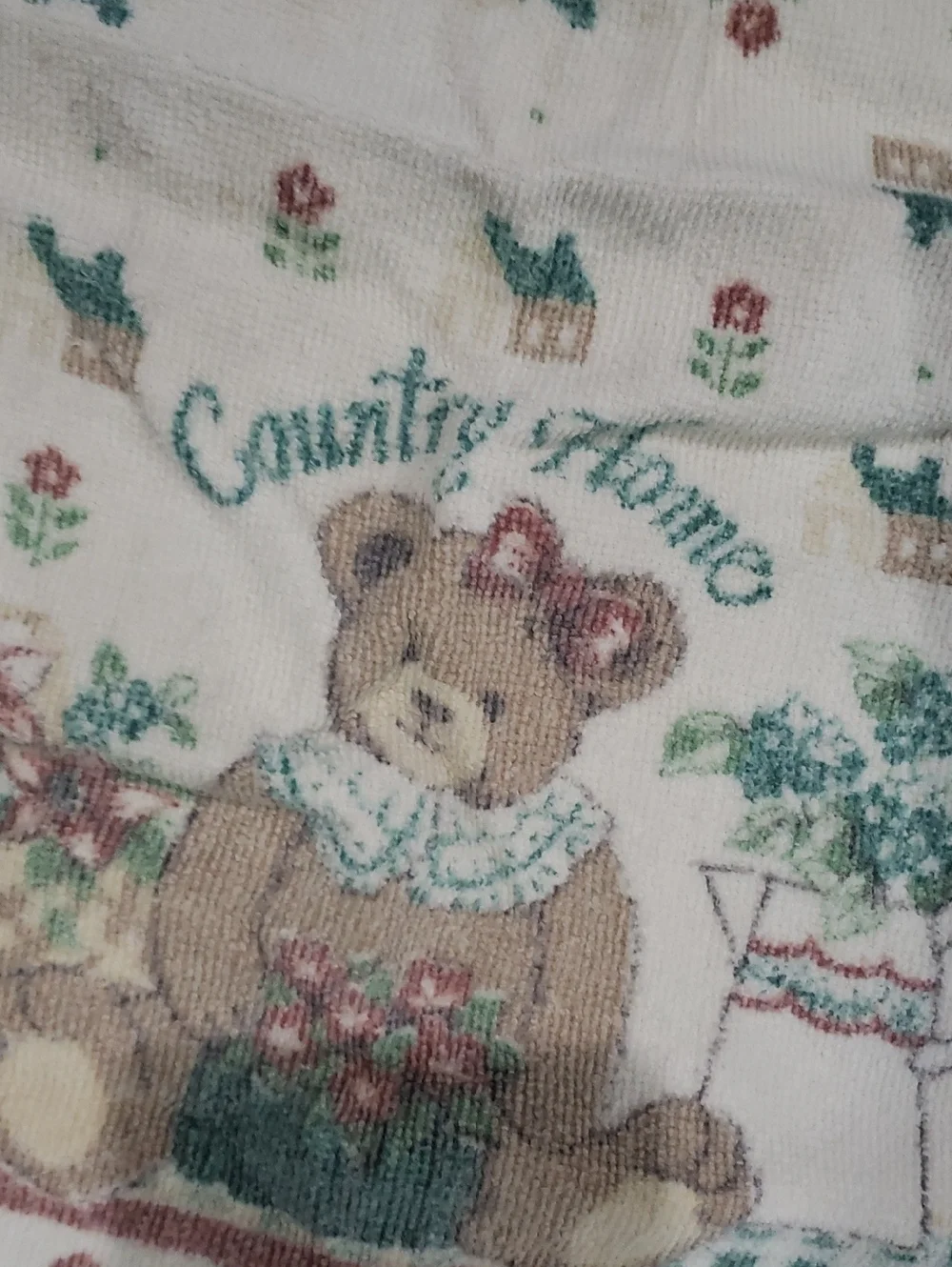 Vintage 1990s Franco Country Home Beige Bear Hand Dish Towel Fringe